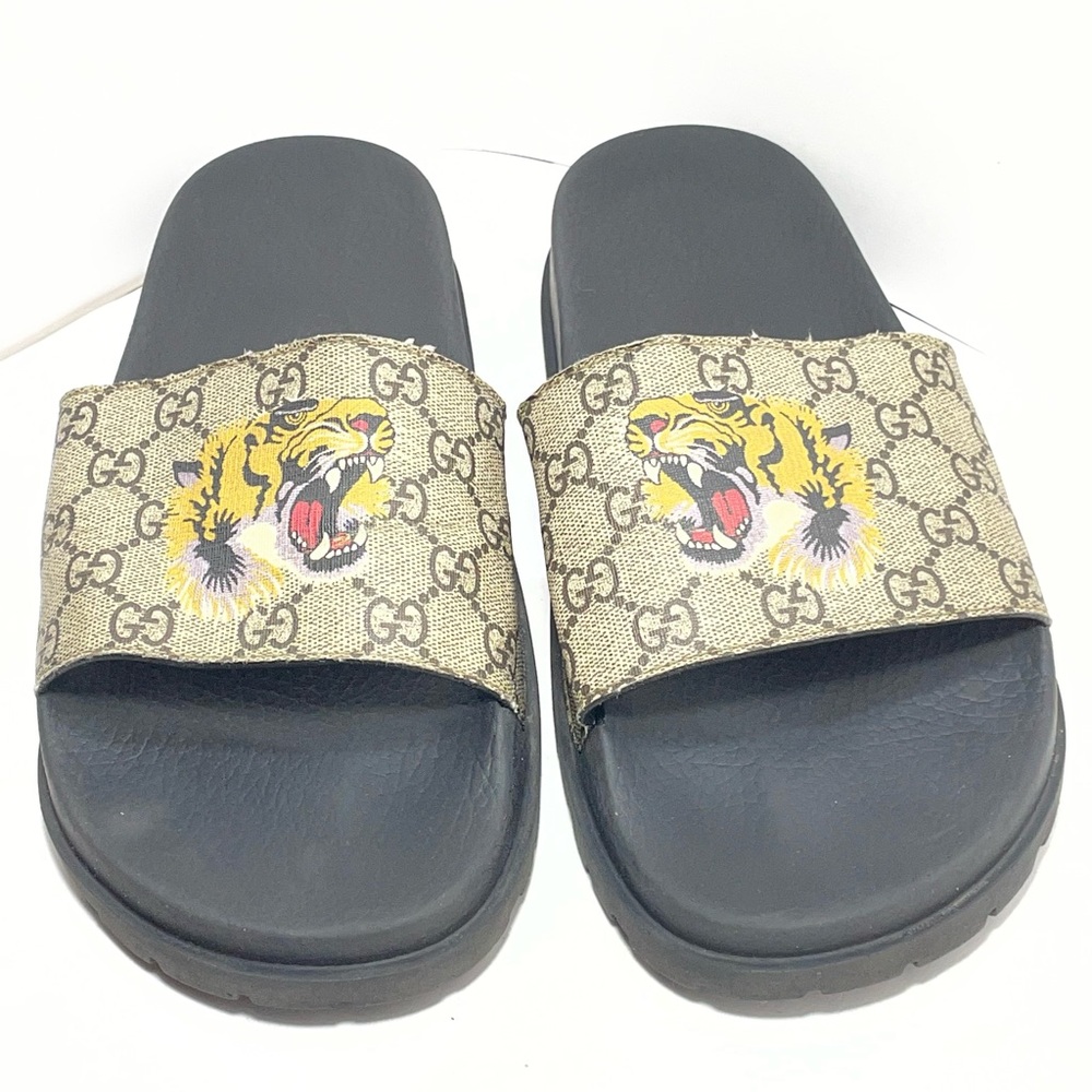 Men's Brown GG Supreme Tiger Slide Sandal Size 12 - 456234